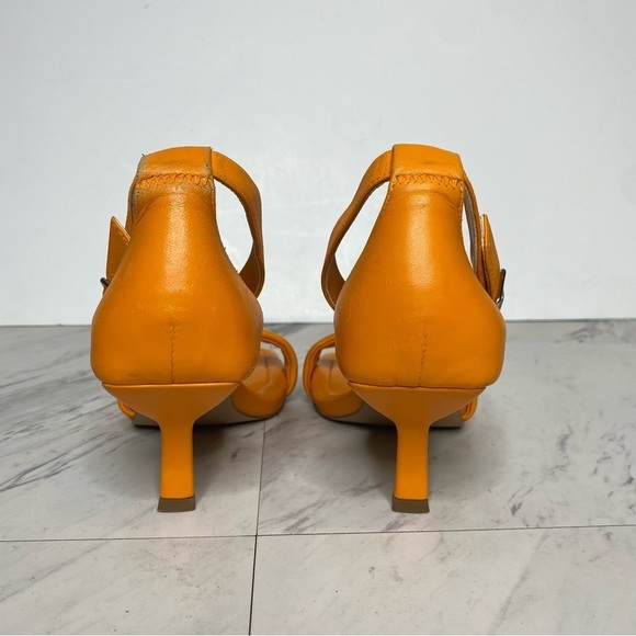 Franco Sarto Bery Orange Leather Ankle Strap Heeled Sandal 6 1/2 M - Picture 3 of 16